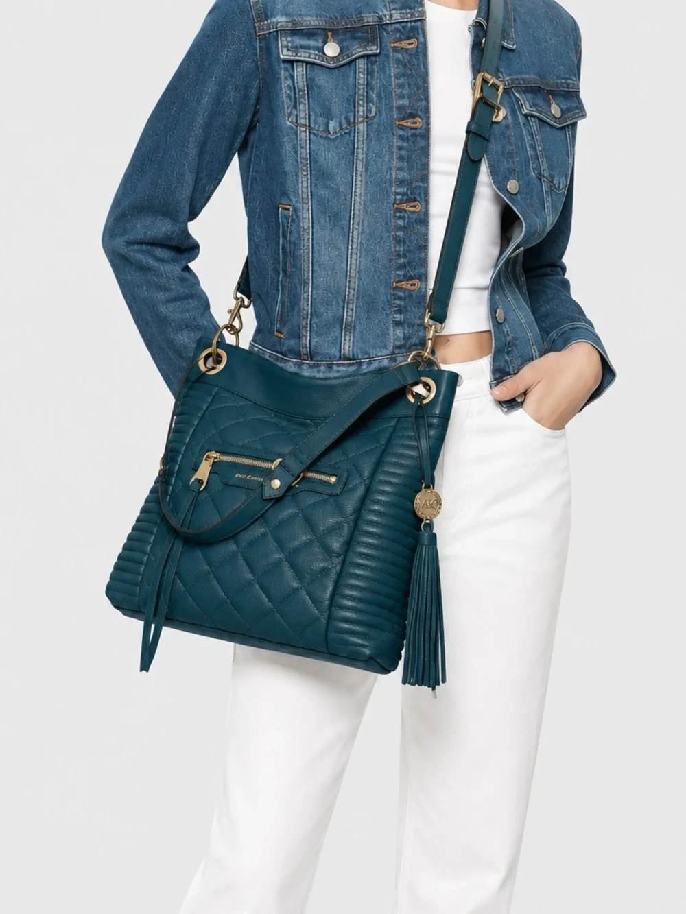 Aimee Kestenberg Serena Teal Leather Quilted Convertible Crossbody Hobo Bag